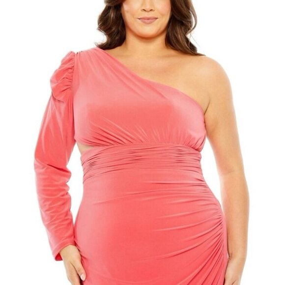 Mac Duggal Size 16 W Pink 76989 One Shoulder Beaded Fringe Cut Out Gown Dress - Picture 2 of 10